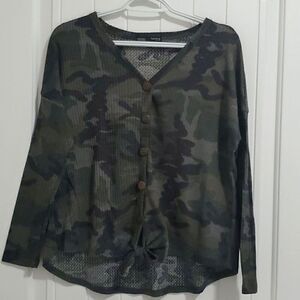 Femme womans waffle knit camo shirt, large